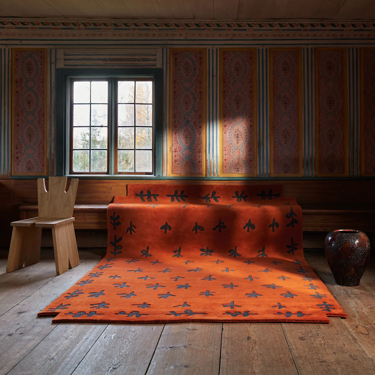 Big Buds Red Wool Rug